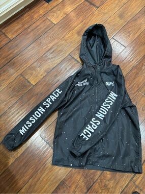 Women's  NASA Black Space Astronaut Hooded Rain Jacket size Large